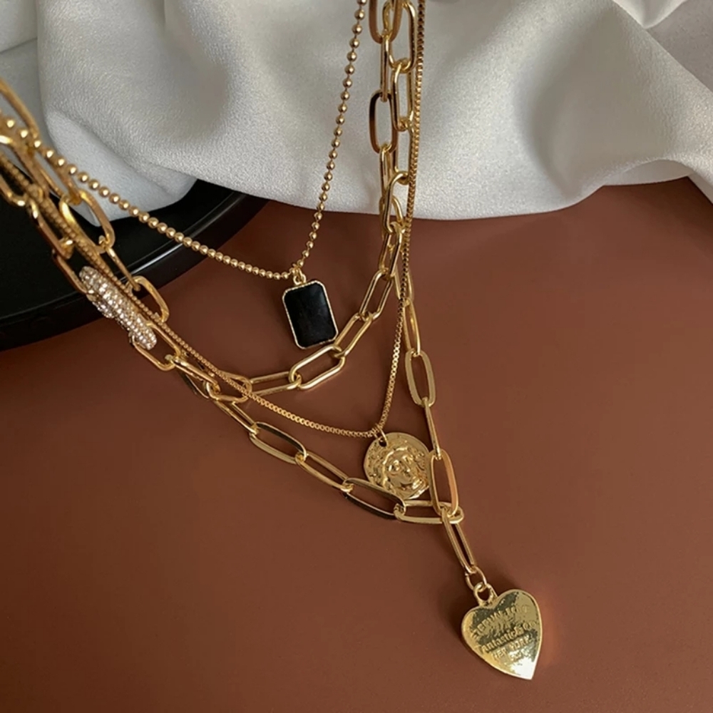 2021 Boho heart ❤  Multi-Layer Choker Collar Pendant Chain Necklace - Picture 4 of 8